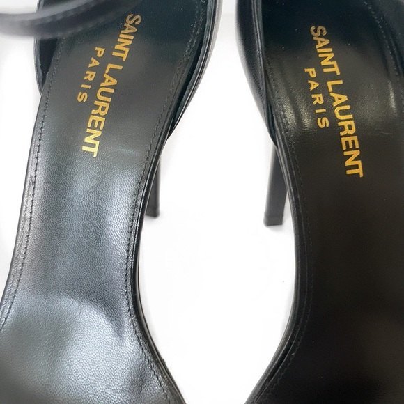 SAINT LAURENT PARIS Amber Leather Strap Heels in Nero Black - Picture 10 of 15